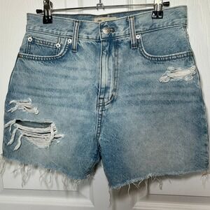 Madewell The Momjean Short Distressed Denim Frayed‎ Light Wash Women's 26 Jean
